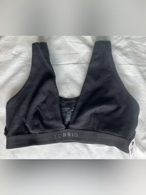 Torrid Unlined Cotton Rib Plunge Bralette Size 00 Black NWT